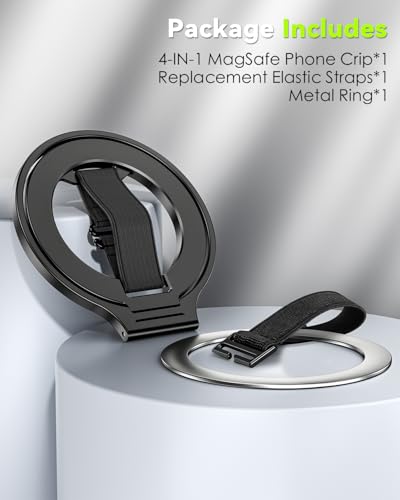 CloudValley Magnetic Phone Grip Holder for MagSafe, Slim Removable [Soft Finger Strap] Ring Stand Kickstand for iPhone 17/16/15/14/13/12 Series Compatible with Mag Car Mounts, Black