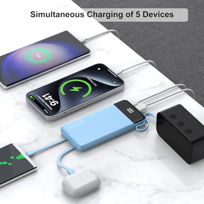 Portable Charger Built-in Cables,10000mAh Fast Charge Power Bank for iPhone - color: Blue