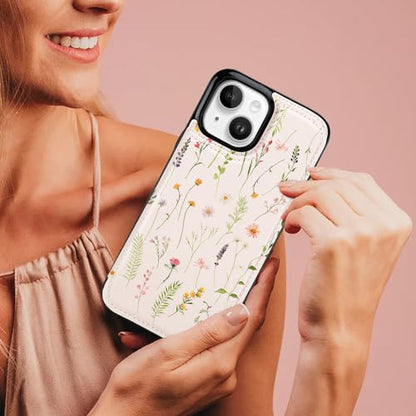 uCOLOR for iPhone 13/14 Wallet Case Magsafe with Card Holder Slot | Compatible with MagSafe,Folio Flip PU Leather Magnetic RFID Design, with Camera Lens Protector, Nude Wild Flower - color: Nude Wild Flower