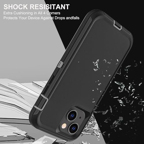 YKHJKLEC for iPhone 15 Case, Military Grade 3 in 1 Heavy Duty Shockproof/Drop Proof/Dust Proof Case with 2Pcs Tempered Glass Screen Protector (Black/Grey) - color: Black/Grey