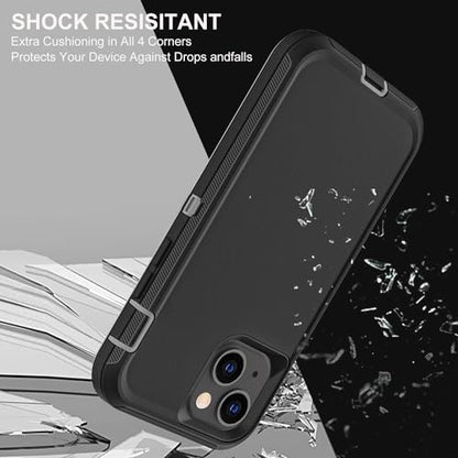 YKHJKLEC iPhone 13/14 Military Grade Case, 3 in 1 Heavy Duty Shockproof/Drop Proof/Dust Proof With 2Pcs Tempered Glass Screen Protector (Black/Grey) - color: Black/Grey