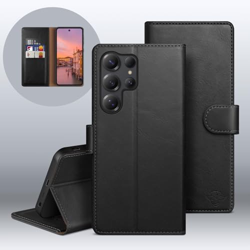 Wallet Case for Samsung Galaxy S25 Ultra, Black | RFID-Blocking Card Holder, Kickstand, Magnetic Closure, PU Leather Folio Flip Cover, Protective Women Men Cases - color: Black, size: Samsung Galaxy S25 Ultra