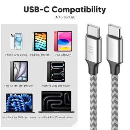 6 inch USB C to USB C Cable Short Fast Charging 60W, 2-Pack, Silver