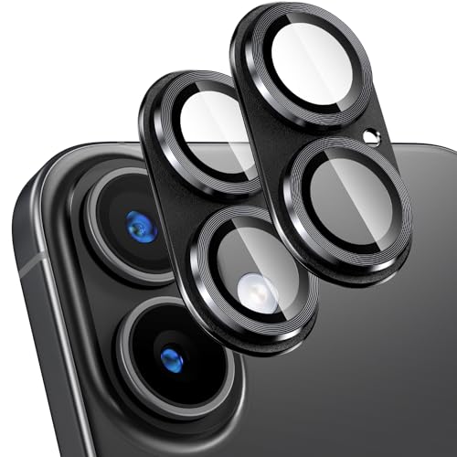 [2 Pack Camera Lens Protector for iPhone 16/16 Plus,9H Tempered Glass,Aviation Aluminum Plate Cover,Night Circle,No Bubble,HD Clarity,Case Friendly,Easy Installation-Black - size: for iPhone 16/16 Plus