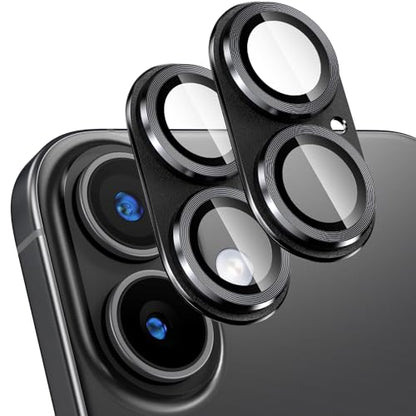 [2 Pack Camera Lens Protector for iPhone 16/16 Plus,9H Tempered Glass,Aviation Aluminum Plate Cover,Night Circle,No Bubble,HD Clarity,Case Friendly,Easy Installation-Black - size: for iPhone 16/16 Plus