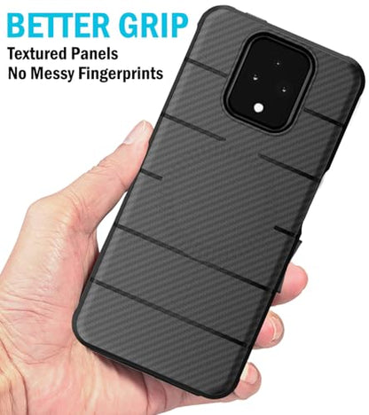 Case and Holster Combo for Sonim XP Pro 5G Phone - Carbon Fiber Design | Compatible with MagSafe, Magnetic, Rugged Cover, Enhanced Grip, with Belt Clip Holder, Ratchet Rotation - color: Carbon Fiber