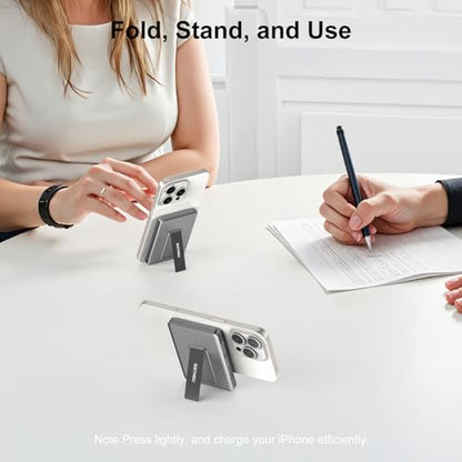 SIXTHGU Magnetic Power Bank for Magsafe, 10000mAh Wireless Portable Charger with Stand[Alloy Made], 22.5W Fast Charging, PowerMag for iPhone 17/16/15/14/13/12 Pro/Pro Max/Plus/Mini, Titanium