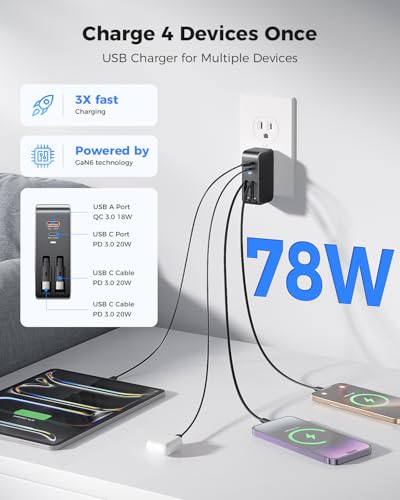 SUPERONE 4 in 1 Retractable iPhone Charger - color: Black