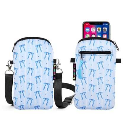 Lanyard Phone Holder Pouch, Phone Bag with Pocket for iPhone & Samsung - color: Blue Bow Charm