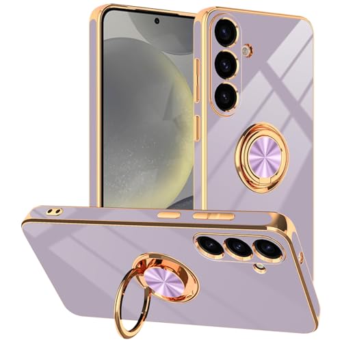 Purple Designed for Samsung Galaxy S25 Case with Ring Stand | Support Magnetic Car Mount, 360° Rotatable Finger Holder, Soft TPU Cover Plating Edge, Protective Slim Kickstand Phone Case - color: Purple, size: 6.2'' S25