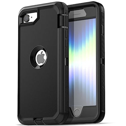 AICase for iPhone SE Case 3rd & 2nd Generation, for iPhone SE 2022/2020 Built-in Screen Protector Heavy Duty Protective Shockproof 3-Layer Full Body Rugged Phone Cover, Black - color: Black