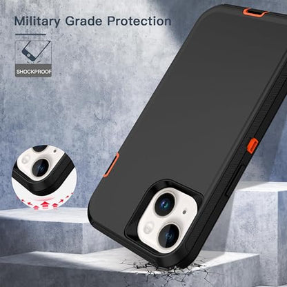 Apple iPhone 13 / iPhone 14 / iPhone 15 / iPhone 16e Case (6.1") Rugged Case Heavy Duty Shockproof Dust/Drop Proof Dual Layer Cover Orange - color: Orange