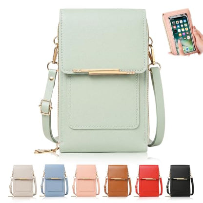 Touchscreen Phone Crossbody Bag for Women,2026 Small Anti Theft Leather Bag,Adjustable PU Leather Phone Bag - color: Green
