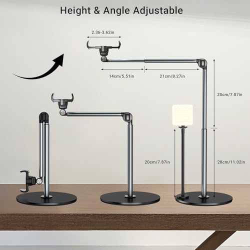 Overhead Phone Mount with Rechargeable Light for Content Creators, Filming