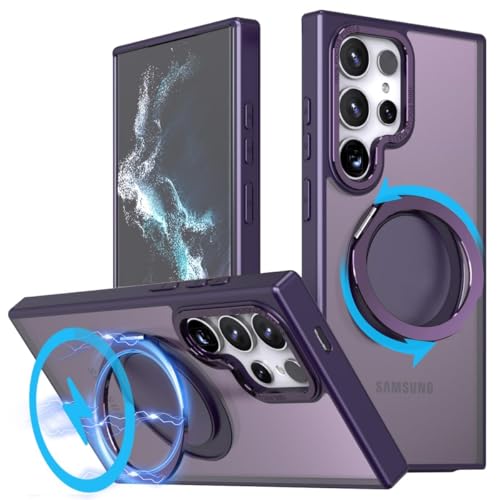 360 Rotatable Magnetic Stand for Samsung Galaxy S22 Ultra Case with Ring Kickstand, Compatible with Magsafe,Military Grade Shockproof Translucent Protective Case - 6.8 inch,Purple - color: Purple, size: For Samsung Galaxy S22 Ultra