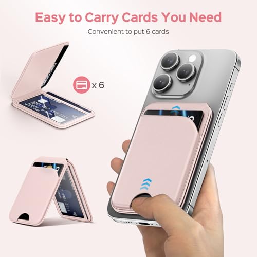 QYQBOON Mag-Safe Wallet for Women Strongest Magnetic Lightweight Phone Wallet Stand Adjustable Leather Card Holder for iPhone 17/16/15/14/13/12 Series, Not for iPhone 13/12 Mini (Pink) - color: Pink