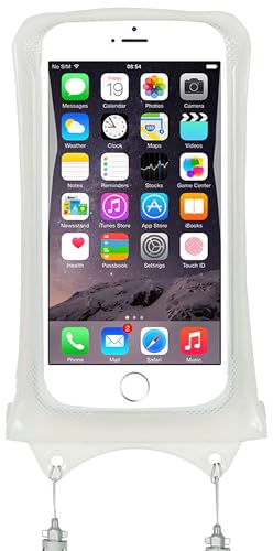 AquaVault Floating Waterproof Phone Pouch Case Universal for iPhone Android | White. Floats and keeps phones and cash dry. Heavy-duty PVC, drop protection, adjustable neck strap. Fits any phone size. - color: White