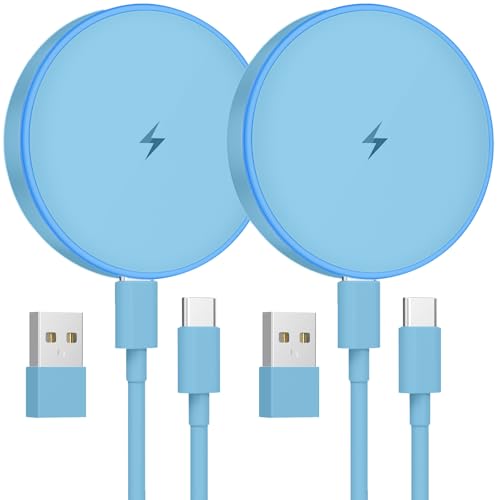 MagSafe Charger 2 Pack 15W Magnetic Wireless Charger Fast Charging Pad Compatible with iPhone 17/16/15/14/13/12 Series & AirPods 3/2/Pro Magnetic MagSafe Charging Pad with Dual Ports-Blue - color: Blue, size: 2Pack
