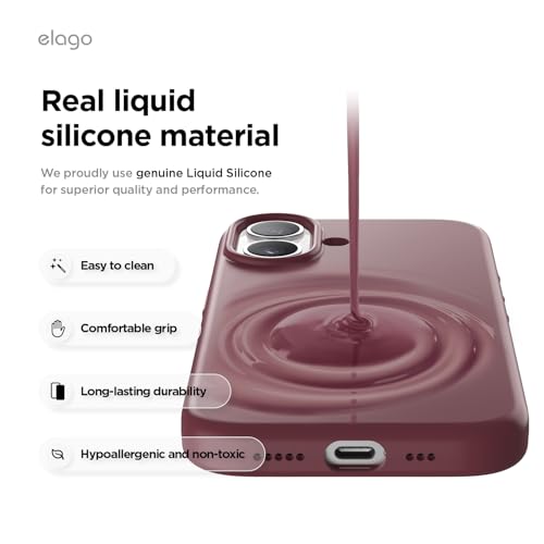 elago Premium Magnetic Silicone Case for iPhone 17 Burgundy | Compatible with MagSafe, Liquid Silicone Material, Protection, Shockproof, Slim Phone (Burgundy) - color: Burgundy, size: iPhone 17