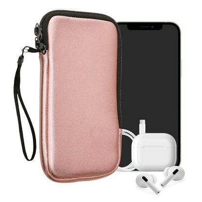 kwmobile Universal Phone Pouch Size XL - 6.7/6.8" - Neoprene Smartphone Pouch with Zip - Water-Repellent Mobile Phone Case - Sleeve in Metallic Rose Gold - color: metallic rose gold, size: XL - 6.7/6.8"
