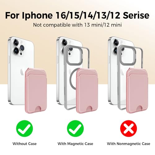 for MagSafe Wallet with Mirror, 4 Card Holder RFID Blocking Stand - color: Pink