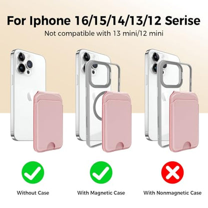 for MagSafe Wallet with Mirror, 4 Card Holder RFID Blocking Stand - color: Pink