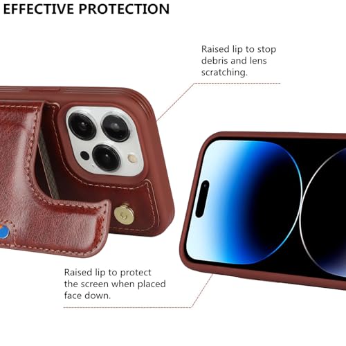 iCoverCase Compatible with iPhone 14 Pro Case with Card Holder, Wallet Case for Women Men RFID Blocking PU Leather Protective Phone Case 6.1 Inch (Dark Brown) - color: Dark Brown