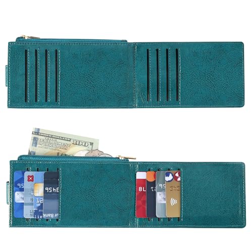 Chelmon Women's RFID Slim Card Holder Wallet | Thin Bifold Multi Card Case with Zipper Coin Pocket Purse for Women(Peacock Blue) - color: Peacock Blue