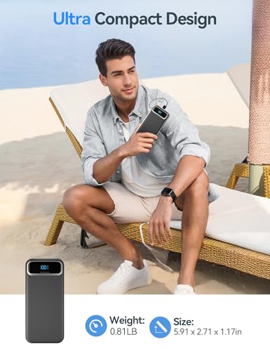 aonidi Portable Charger 20000mAh with Built-in Cables&AC Wall Plug, Black - color: Jet Black