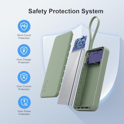NOBIS Portable Charger 10000mAh 25W Power Bank with Built-in Cable - color: Green