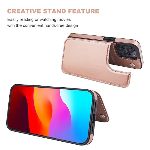 ONETOP for iPhone 15 Pro Max Wallet Case with Credit Card Holder,Rosegold | Kickstand,ID/Cash Holder,Case Wallet with Card Slots,Double Magnetic Clasp,Durable PU Leather Shockproof Cover for Women Men - color: Rose Gold