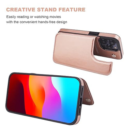 ONETOP for iPhone 15 Pro Max Wallet Case with Credit Card Holder,Rosegold | Kickstand,ID/Cash Holder,Case Wallet with Card Slots,Double Magnetic Clasp,Durable PU Leather Shockproof Cover for Women Men - color: Rose Gold
