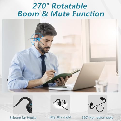BANIGIPA Bluetooth Headset with Microphone, Open Ear Headphones with Mic