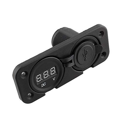 2 Port USB Socket Charger with DC Voltmeter, 12V-24V Flush Mount for Car Boat Marine