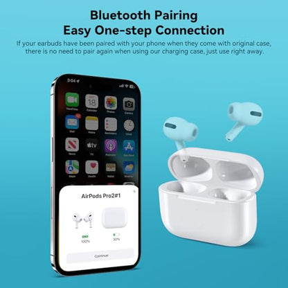 Wireless Charging Case Replacement Compatible with AirPod Pro 2nd & 1st Generation, Air Pod Pro 2 1 Charger Case with Bluetooth Pairing Sync Button,White