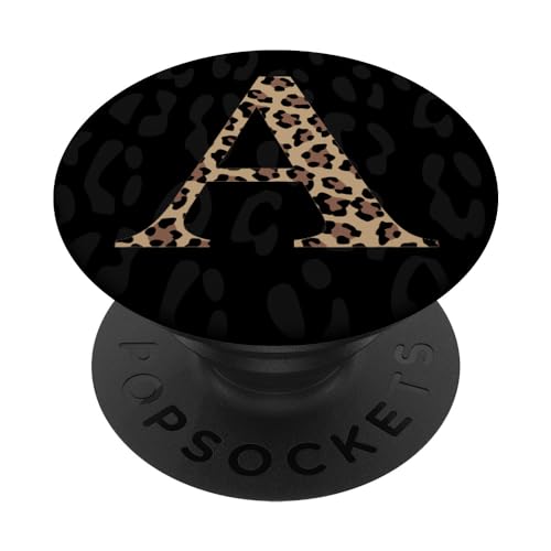Black Leopard Print Cute Initial Letter A Monogram For Women PopSockets Adhesive PopGrip - style: Adhesive PopGrip