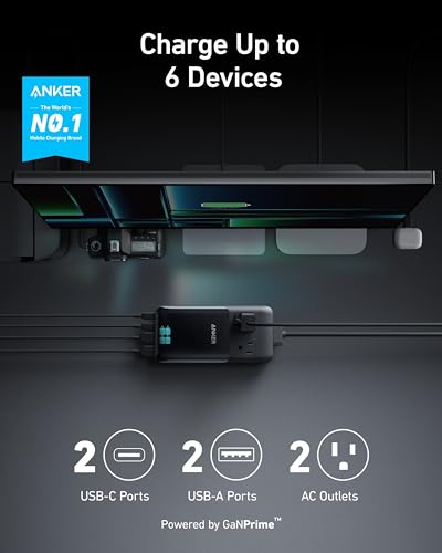 Anker Prime Charging Station, 140W 6-in-1 Travel Power Strip, 2 USB C
