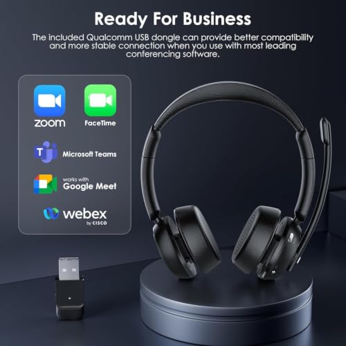 Angteela Wireless Headset with ANC & ENC, Bluetooth 5.4 Headset, Wireless Headphones with Flip-to-Mute Microphone for Work from Home/Office/PC/Cell Phones - color: Metalic Dark Gray