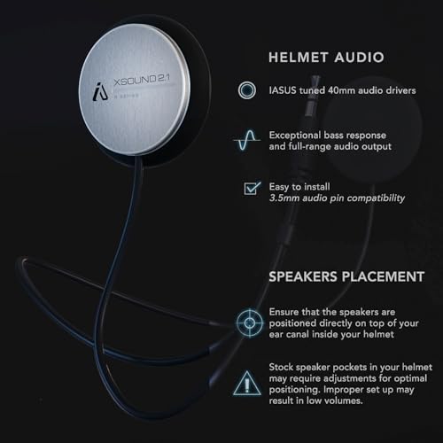 I A S U S XS2.1R Helmet Speaker with Foam Spacers Kit - High Performance Speaker Headphones - 3.5mm Earbud Jack Compatible with Most Helmet Comm Systems - Fits Most Ski, Snowboard & Motorcycle Helmets
