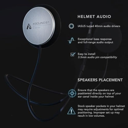 I A S U S XS2.1R Helmet Speaker with Foam Spacers Kit - High Performance Speaker Headphones - 3.5mm Earbud Jack Compatible with Most Helmet Comm Systems - Fits Most Ski, Snowboard & Motorcycle Helmets
