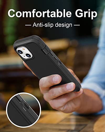 iPhone 13& iPhone 14 Heavy-Duty Case, Military-Grade Shockproof Protection, Includes 2 Tempered Glass Screen Protectors - Black - color: Black