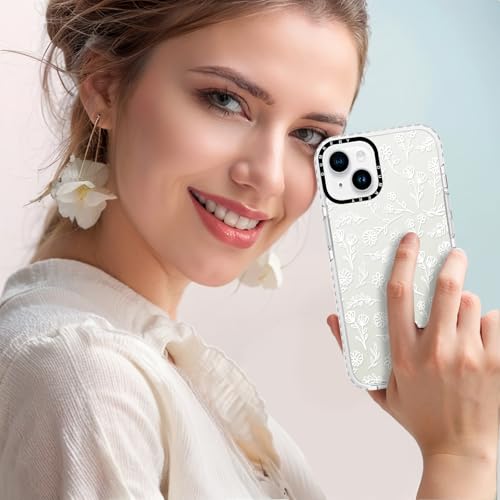Dumkery Cute White Flowers Phone Case Compatible with iPhone 14 Plus, Clear Floral iPhone 15 Plus Case with Aesthetic Pattern, Soft TPU Shockproof Bumper Cover for Girls Women - size: iPhone 14 Plus/iPhone 15 Plus