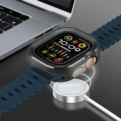 Amizee 2 in 1 Metal Rugged Case Compatible with Apple Watch Ultra 3/2/1 Case 49mm, Aluminum Shockproof Protective Bumper Cover for iWatch 49mm, Black - color: Black, size: 49mm