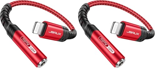 JSAUX Headphone Adapter for iPhone Lightning to 3.5mm Adapter [Apple MFi Certified] Compatible with iPhone 14 Pro Max/14 Plus/13 12 11 Pro Max/SE/XS-Red (Pack of 2) - color: Red, size: 2 Pack