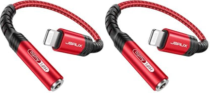 JSAUX Headphone Adapter for iPhone Lightning to 3.5mm Adapter [Apple MFi Certified] Compatible with iPhone 14 Pro Max/14 Plus/13 12 11 Pro Max/SE/XS-Red (Pack of 2) - color: Red, size: 2 Pack