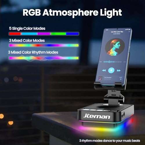 JTEMAN Gifts for Men Women Phone Stand Bluetooth Speaker with Light and Charging Function, 360 Rotating Phone Holder Cool Tech Gifts for Dad Mom Husband Unique Birthday Gift Ideas - color: black