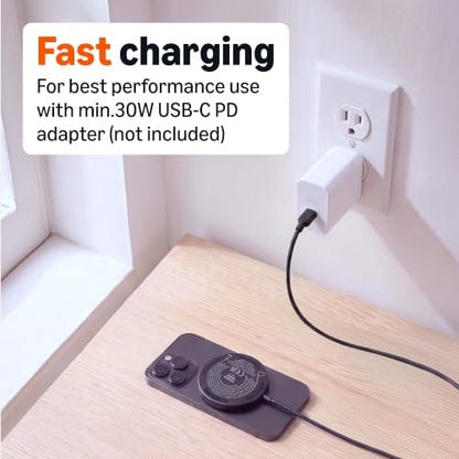 Amazon Basics 25W Qi2.2 Certified Wireless Charging Pad, MagSafe Compatible for iPhone 17/16/15/14/13/12, Magnetic Compatible for Android, Google Smartphones, Black (Adapter Not Included) - color: Black