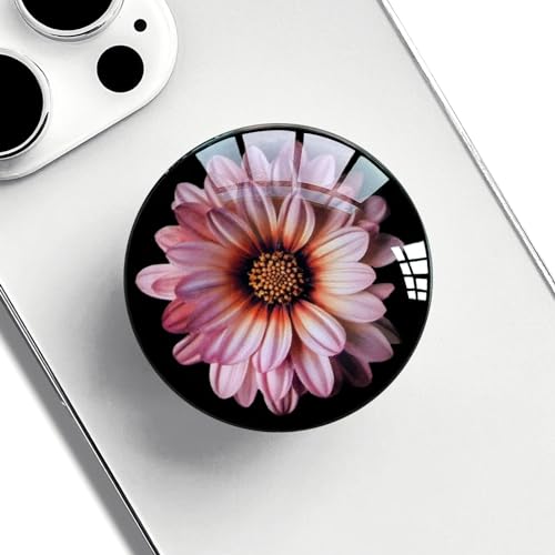 Translucent Clear Phone Grip with Expanding Kickstand,Cell Phone Collapsible Stand Pink Daisy Flower Design for Smartphones