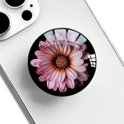 Translucent Clear Phone Grip with Expanding Kickstand,Cell Phone Collapsible Stand Pink Daisy Flower Design for Smartphones