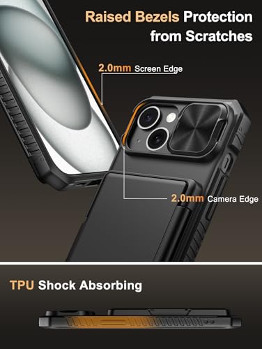 Vihibii for iPhone 15/14/13 Wallet Case, Card Holder (4 Cards), Black | RFID Blocking, Slide Camera Lens Cover, Military-Grade Drop Protection, Raised Edges Protect Screen, Ditch the bulky bag - color: Black, size: iPhone 15/14/13